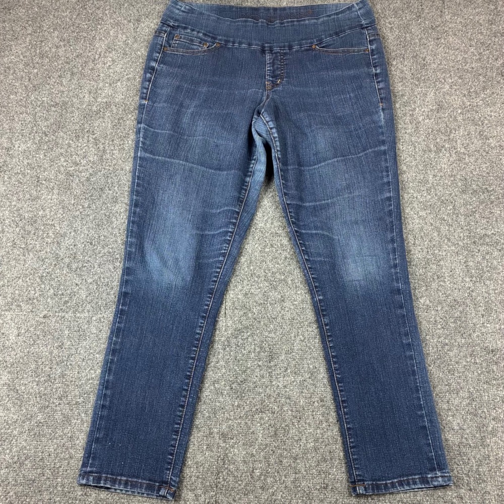 Jag‎ Jeans Women 12 Peri Pull On Straight Leg Dark Wash Denim Stretch Blue Pants